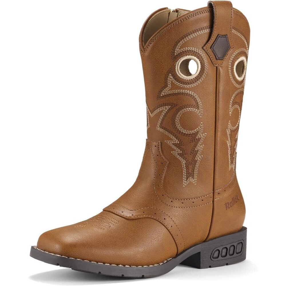 ⚡Kids Girls Brown Western Boots Square Toe Cowgirl Boots For Toddler Calf High